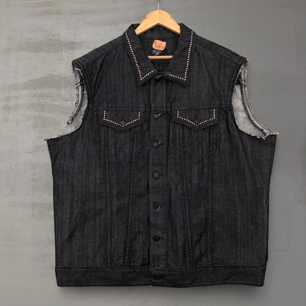 Robins Jean Denim Vest Black Studded Motorcycle Club Back Patch 3X